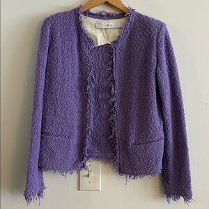 IRO Shavani Tweed Boucle Jacket Fringe Purple Womens 38 US 6